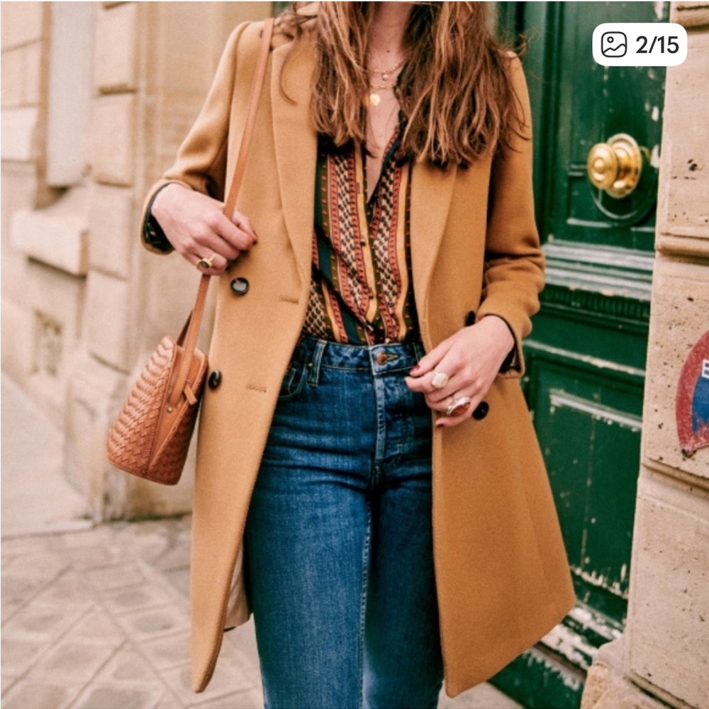Sezane Camel Johnson Wool Coat - size 34